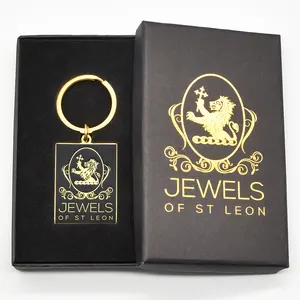 Customized high quality design keychain shiny gold enamel metal keyring with box