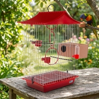 Cage à oiseaux prête à l'emploi avec auvent en pagode, nichoir en bois, kit d'alimentation et plateau à déchets extractible