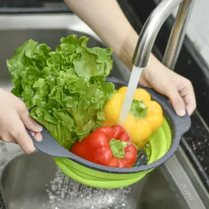 2 шт., складные кухонные пластиковые ситечки с ручкой для мытья фруктов и овощей