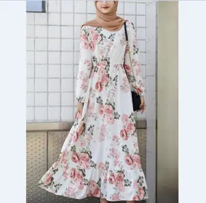 Бесплатная доставка с длинным рукавом шифон с принтом длинное мусульманское платье модные женские платья OC568