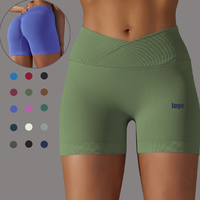 Shorts de yoga pour femmes à taille croisée en V, froncés aux fesses, effet push-up, 3 pouces, sans coutures, grandes tailles