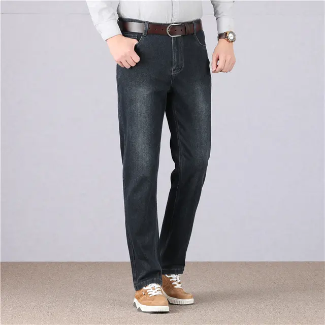 بنطلون جينز سوداء اللون مقاومة للغسيل للبيع بالجملة بنطلون دينم مستقيم للرجال