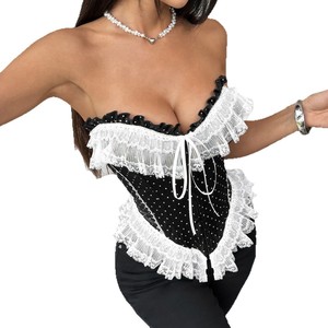 Hot Wave Dot <span class=keywords><strong>Net</strong></span> ren-ngực Slim-fit phong cách Pháp strapless chiều dài ngắn của phụ nữ hàng đầu - Product Image 5