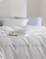 Vente en gros de linge de lit 4 pièces en coton à longues fibres de style hôtelier, couleur unie, années 60, rayures brodées, disponible en drap plat/drap-housse
