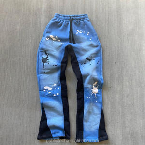 Flare Sweat Pants Custom Streetwear 100% Cotton French Terry Wholesale Vintage Print Distressed Acid <b>Wash</b> Flare Sweatpants Men - Product Image 2