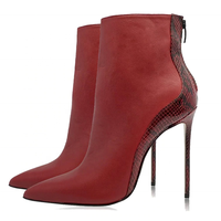 Bottines en daim cuir véritable avec peau de serpent, chaussures à talons aiguille pour femmes, souliers à talons aiguilles, vente en gros
