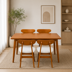 Ensemble de table à manger en bois massif moderne avec chaises rembourrées, 4 pièces, design mid-century, meubles pour la maison en provenance d'Indonésie - Product Image 1