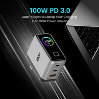 Charger Digital Lipat dengan Layar, Colokan UK 100W 65W PD 3.0 OVP untuk Ponsel, Tablet, Laptop, USB-C Type-C Pengisian Cepat