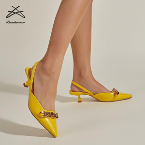 Zapatos de Mujer, Sandalias de Tacón Bajo, con Punta en Pico, Estilo Romano, con Cadena, para Vestir, Primavera-Otoño - Product Image 5