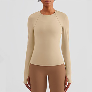 Camiseta deportiva <span class=keywords><strong>de</strong></span> manga larga para <span class=keywords><strong>mujer</strong></span>, prenda <span class=keywords><strong>de</strong></span> Yoga con orificio para el pulgar, ropa elástica para gimnasio y correr - Product Image 5