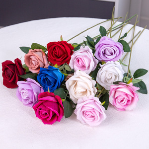 High Fidelity Velvet Roses <b>Single</b> Stem Natural Touch Wedding Home Decoration Artificial <b>Flowers</b> - Product Image 2