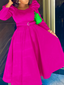 Đầm maxi dáng dài tay phồng cổ vuông màu trơn size lớn bán buôn thời trang nữ châu Phi 2024 - Product Image 2