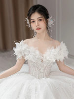 S4659N 2026 Nouvelle Robe de Mariée de Luxe Coupe A-line avec Fleurs 3D et Cristaux, Décolleté Cœur, Style Princesse, Idéale pour la Danse et les Cérémonies
