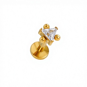 Pendientes de Titanio F136 con Zirconia Triangular Única, Tipo Labret, Parte Trasera Plana, para Conch, Helix, Niños y Bodas - Product Image 3