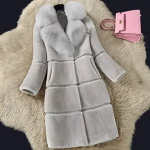 Womens Fur Coats Winter Fashion Gray Women Fur Jacket Thick Warm Outerwear Faux Fox Fur Casual Cotton Lining Snow Boots Knitted