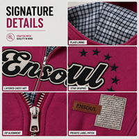 Sweat-shirt à capuche oversize décontracté pour homme, style streetwear, coupe courte et carrée, doublure à carreaux personnalisée, 480 g/m², avec lettres appliquées et fermeture éclair