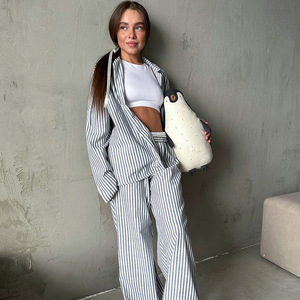 Wholesale Women Casual Knee Short Solid Heat-Transfer Printed Pants <b>Set</b> Long Sleeve Spring Eco-Friendly Loungewear Homewear - Product Image 4