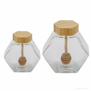 High Quality Huina Modern Rectangle Transparent <b>Glass</b> Honey Jar Storage <b>Bottle</b> Bamboo Cover Stirring Rod for Home <b>Decoration</b> - Product Image 1