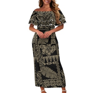 Nuevo diseño rosa estampado polinesio volantes talla grande Puletasi para <span class=keywords><strong>fiesta</strong></span> <span class=keywords><strong>Outlet</strong></span> elegante Maxi <span class=keywords><strong>Vestido</strong></span> 2 piezas Sexy Bodycon vestidos - Product Image 5