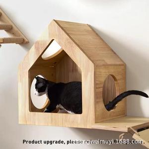 Casa para Gatos de Madera Maciza, Villa Interior para Mascotas en Forma de Casa, Tamaño Pequeño, Resistente para Todas las Estaciones - Product Image 3