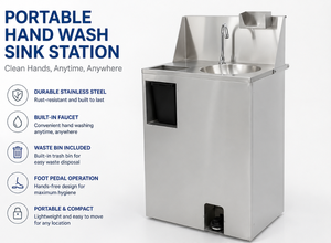 Lavabo Portátil de Acero Inoxidable con Accionamiento a Pedal, con Agua Fría y Caliente y Tanque de Agua para Catering al Aire Libre - Product Image 3