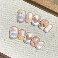 Faux ongles à presser faits main, amovibles, ultra-fins, sans trace, motif ciel étoilé, série courte pour usage quotidien, populaires