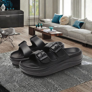 Sandales plates classiques pour femmes à bout ouvert avec bride de cheville, semelle extérieure en EVA, doublure en PVC, soutien de la voûte plantaire, motif rayé - Product Image 2