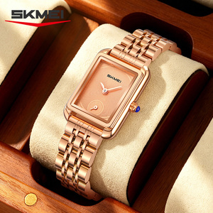 Montre de luxe carrée mini pour femme, en acier inoxydable, avec logo personnalisé, étanche, vente en gros, petite aiguille des secondes, couleur or, Reloj - Product Image 1