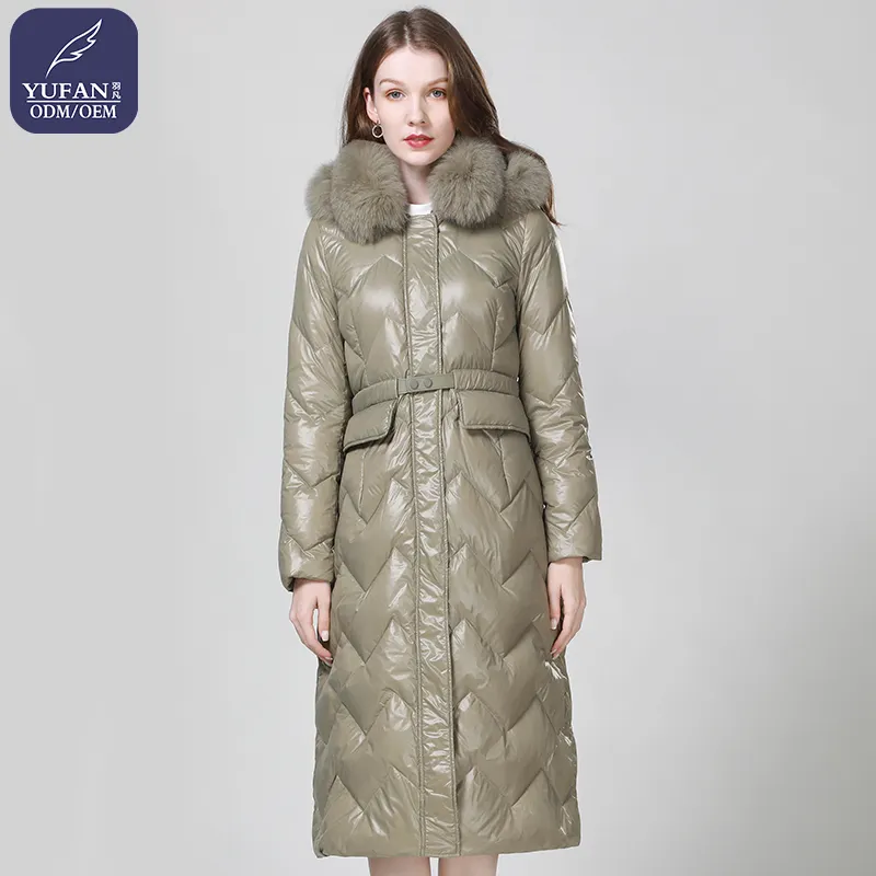 Yufan Professional Customized Winter Long Ladies Fur Collar Hooded Down Jacket 90 Duck Down Coat Slim Down Jacket