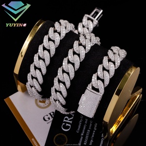 Collier pour homme en argent 925, nouveau design, chaîne cubaine incurvée de 14 mm, sertie de diamants, testée au diamant, moissanite VVS, bijoux fins - Product Image 5