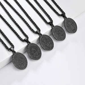 Saint Michael <b>Titanium</b> Steel Necklace For Men Black Religious Pendant Gift Jewelry Stainless Steel <b>Chain</b> 24Inch - Product Image 2
