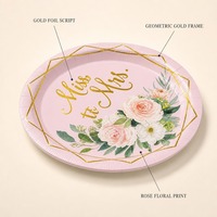 Assiettes en papier pour fête nuptiale, assiettes rondes jetables avec inscription dorée pour fête de mariage