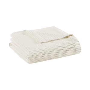 Manta de gofres de algodón <span class=keywords><strong>Madison</strong></span> Park Ivory 100% tamaño completo/Queen decoración versátil para el hogar para cama y sofá - Product Image 1