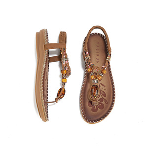 Flat <b>Sandals</b> Open Toe Beaded Decor Microfiber Leather Slip-On Summer Women Shoes Elegant Floral Design Drop Shipping - Product Image 2