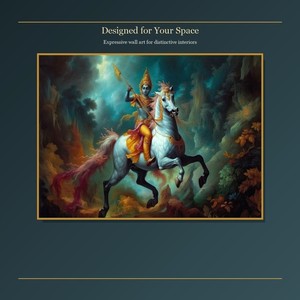 Hindu Devotional Deity Canvas Wall Art Horse Scene Sacred Cow <strong>Artwork</strong> Pair for Prayer Space Temple Home Interior - Product Image 6