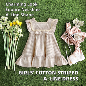 ชุดเดรสบอดี้สูทผ้าฝ้ายลายทางสำหรับเด็กผู้หญิง คอเหลี่ยม แขนกุด สไตล์หวาน ทรงเอไลน์ ความยาวระดับเข่า ผลิตตามแบบ ODM - Product Image 2