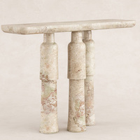 Table console rectangulaire en marbre onyx rose naturel mélangé avec trois pieds, table de couloir en pierre pour la maison de rêve