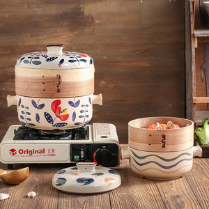 Casserole en céramique <span class=keywords><strong>de</strong></span> style japonais avec grille <span class=keywords><strong>de</strong></span> <span class=keywords><strong>cuisson</strong></span> vapeur, marmite multi-couches et faitout pour usage hôtelier et domestique - Product Image 2