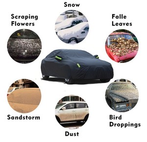 Cubierta de vehículo negra estirable transpirable de tela Oxford con logotipo personalizado cubierta de coche plegable completa - Product Image 2