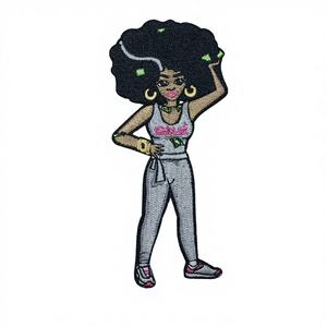 맞춤형 인기 어두운 피부색 소녀 자수 패치 제작 및 흑인 소녀 자수 라벨 홍보 - Product Image 5