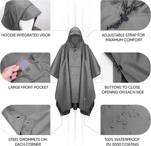 WOQI Adult Lightweight Outdoor Hooded Rain Poncho Unisex Raincoat For Hiking Camping Fishing