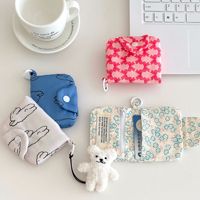 Dompet Koin Kain Motif Bunga Grosir Pabrik, Dompet Kecil Portabel dengan Kancing Tekan, Gantungan Kunci untuk Menyimpan Earphone dan Kartu