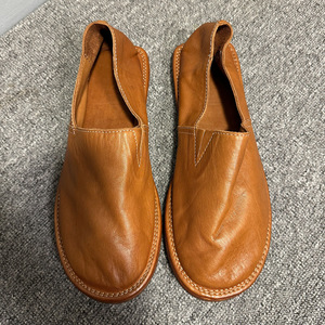 Handmade Horsehide Loafers Men's <b>Slip</b>-<b>On</b> Casual Leather Shoes Low Heel Coffee Brown Solid Color Sewing Thread Design - Product Image 1
