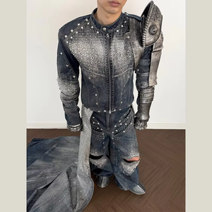 DiZNEW Set di Abbigliamento da Uomo Personalizzato Primaverile Streetwear di Lusso Cool Due Pezzi in Denim Grezzo con Strass per Uomo - Product Image 2