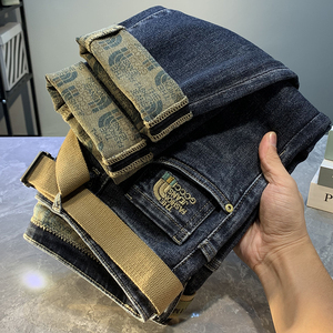 <span class=keywords><strong>Jeans</strong></span> da <span class=keywords><strong>Uomo</strong></span> di Alta Gamma, Moda Lusso Leggero, Stampa Autunnale, Denim a Gamba Dritta, Vestibilità Slim, Asciugatura Rapida, Vita Media, <span class=keywords><strong>Pantaloni</strong></span> Casual - Product Image 1