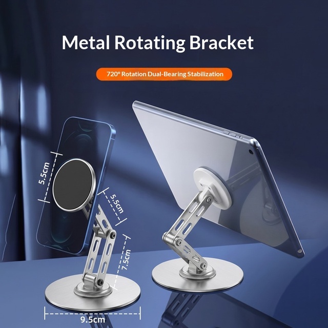 Aluminum Alloy Magnetic Phone Tablet Stand 360 Rotation Adjustable Foldable Desk Holder N52 Strong Magnet 10KG Load Capacity