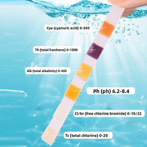 Bandelettes de <span class=keywords><strong>test</strong></span> 6 en 1 pour piscine et spa : <span class=keywords><strong>test</strong></span> du chlore total, du brome, du pH, de l'alcalinité totale, de la dureté totale, de l'<span class=keywords><strong>acide</strong></span> <span class=keywords><strong>cyanurique</strong></span>, kit de <span class=keywords><strong>test</strong></span> de la qualité de l'eau - Product Image 1