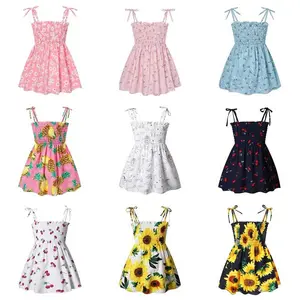 Girl Cotton Dress Baby Sling Children Clothes Flower Print Birthday Girl Dress 2024