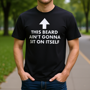 Cette barbe n'attend pas que je m'y assiede T-shirt noir pour homme, vêtements décontractés - Product Image 1