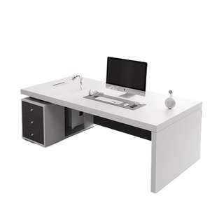 <b>Modern</b> Executive <b>Desk</b> With Storage Cabinet <b>White</b> Office <b>Desk</b> For Boss Finance Manager Workspace - Product Image 5